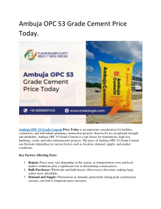 Ambuja OPC 53 Grade Cement Price Today