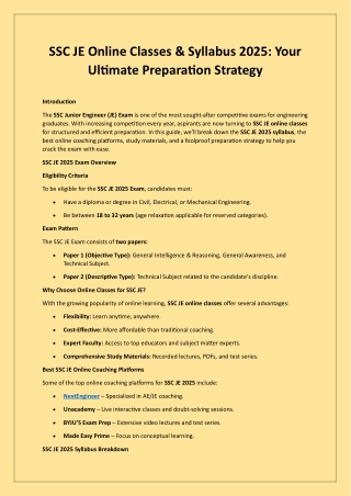 SSC JE 2025 Exam Preparation: Syllabus, Online Coaching,