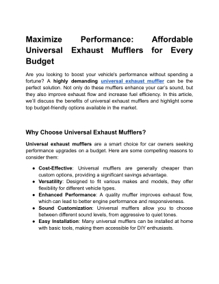 Maximize Performance_ Affordable Universal Exhaust Mufflers for Every Budget