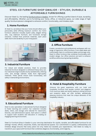 Steel Co Furniture Shop Gwalior – Stylish, Durable & Affordable Furnishings