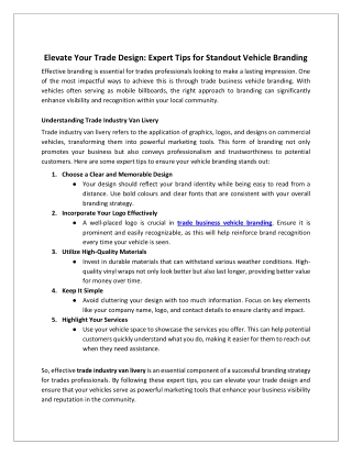 Elevate Your Trade Design: Expert Tips for Standout Vehicle Branding