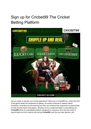Sign up for Cricbet99 The Cricket Betting Platform
