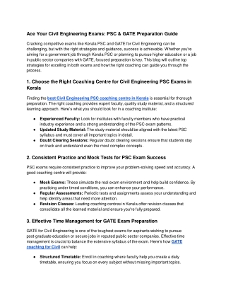 best Civil Engineering PSC coaching centre in Kerala