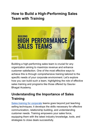 How to Build a High-Performing Sales Team with Training