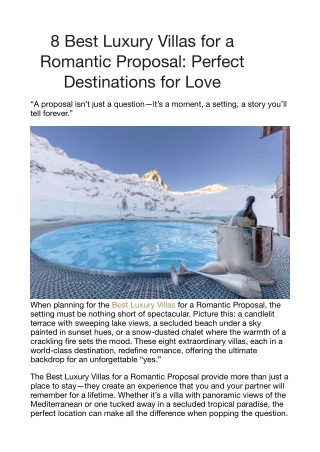 8 Best Luxury Villas for a Romantic Proposal- Perfect Destinations for Love