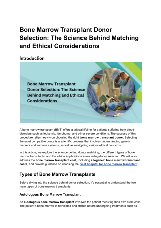 Bone Marrow Transplant Donor Selection_ The Science Behind Matching and Ethical Considerations