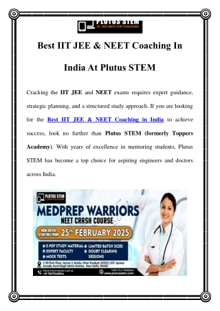 Best IIT JEE & NEET Coaching in India | Plutus STEM Top Institute