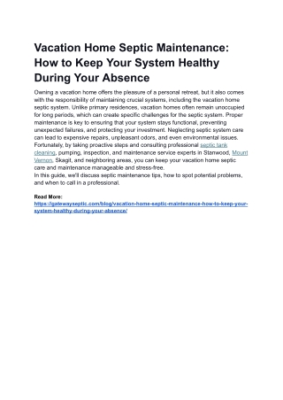 Vacation Home Septic Maintenance