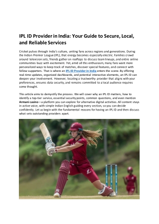 IPL ID Provider in India Your Guide to Secure, Local, and Reliable Services