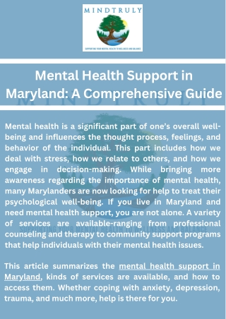 Mental Health Support in Maryland A Comprehensive Guide