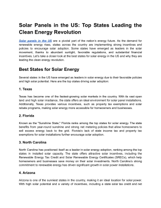 Solar Panels in the US