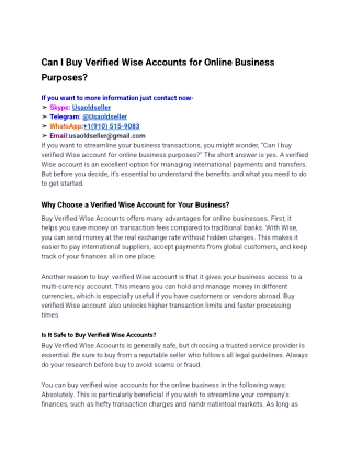Can I Buy Verified Wise Accounts for Online Business Purposes