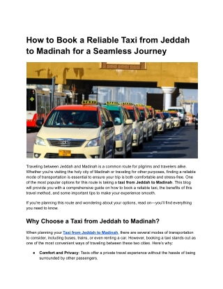 Taxi from Jeddah to Madinah