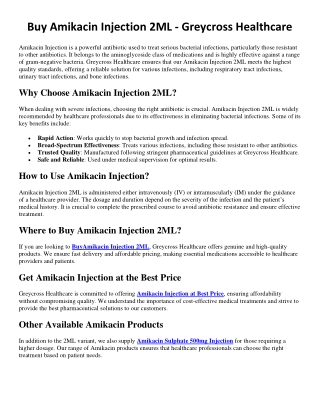 Buy Amikacin Injection 2ML - Greycross Healthcare