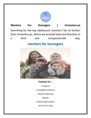 Mentors For Teenagers  Urmentor.ae