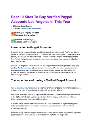 Best 10 Sites To Buy Verified Paypal Accounts Los Angeles In This Year