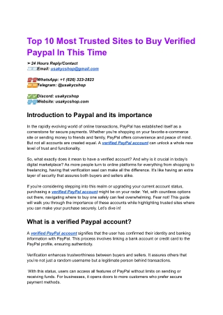 Top 10 Most Trusted Sites to Buy Verified Paypal In This Time