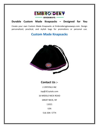 Durable Custom Made Knapsacks  Designed for You