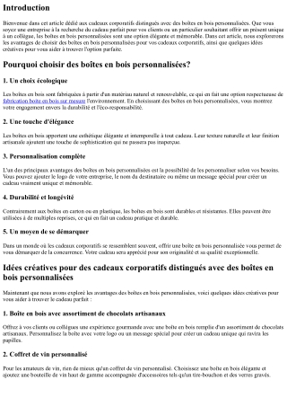 “Cadeaux Corporatifs Distingués Avec Des boites En bois personnalisés”