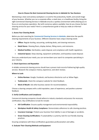 How to Choose the Best Commercial Cleaning Service in Adelaide for Your Business