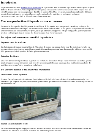 Vers une production éthique de caisses sur mesure