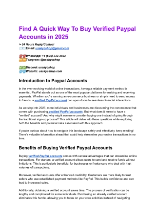 Find A Quick Way To Buy Verified Paypal Accounts in 2025