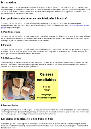 L'authenticité des boîtes en bois fabriquées à la main