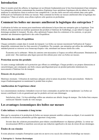 Comment les boîtes sur mesure améliorent la logistique des entreprises ?