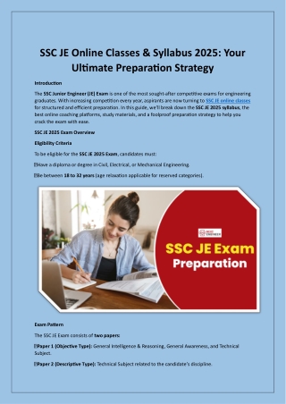 SSC JE 2025 Exam Preparation: Syllabus, Online Coaching, and Study Plan for Succ