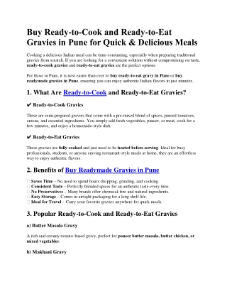 Ready-to-Eat Gravy in Pune for Quick & Delicious Meals