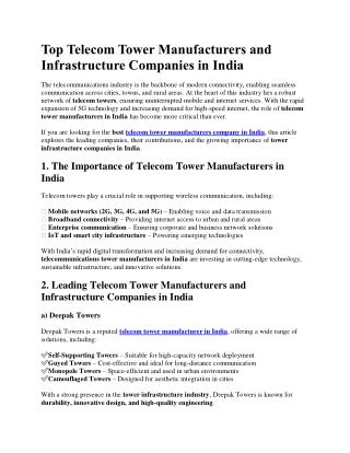 Tower Manufacturers, Infrastructure Company in India