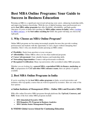MBA Online Programs Guide to Success in Business Education