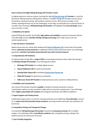How to Choose the Right FASTag Recharge API Provider in India