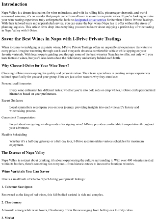 Savor the Best Wines in Napa with I-Drive Private Tastings.