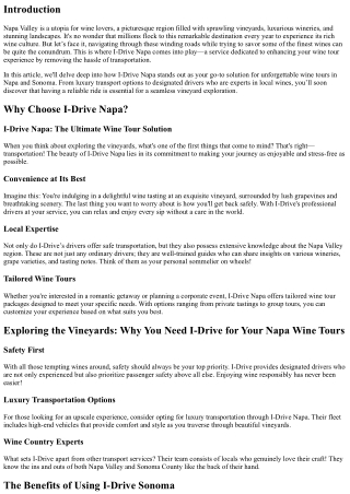 Exploring the Vineyards: Why You Need I-Drive for Your Napa Wine Tours