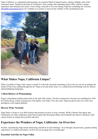 Experience the Wonders of Napa, California