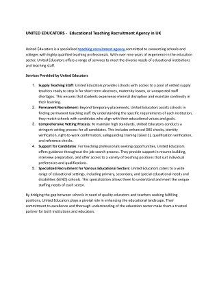 UNITED EDUCATORS-  Educational Teaching Recruitment Agency in UK