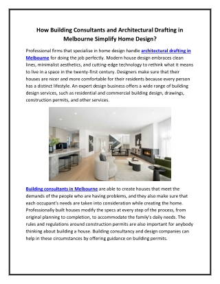 How Building Consultants and Architectural Drafting in Melbourne Simplify Home Design