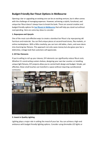 Budget-Friendly Bar Fitout Options in Melbourne