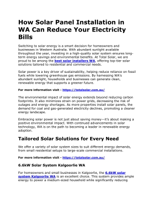How Solar Panel Installation in WA Can Reduce Your Electricity Bills