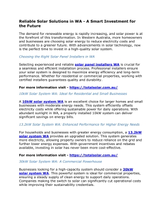 Reliable Solar Solutions in WA - A Smart Investment for the Future