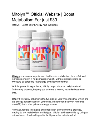 Mitolyn™ Official Website | Boost Metabolism For just $39