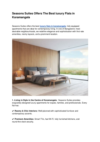 Seasons Suites Offers The Best luxury Flats in Koramangala