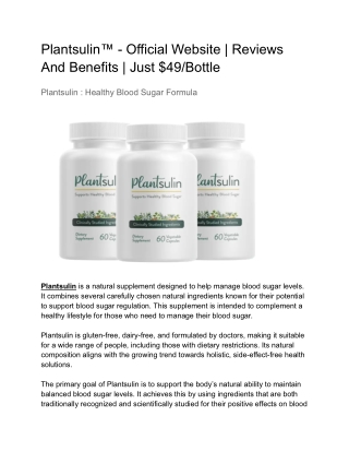 Plantsulin™ - Official Website | Reviews And Benefits | Just $49/Bottle
