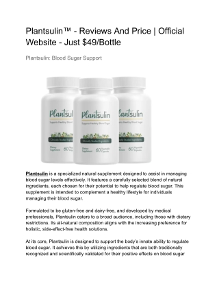 Plantsulin™ - Reviews And Price | Official Website - Just $49/Bottle