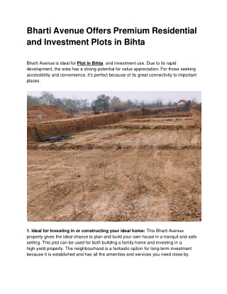 Bharti Avenue Offers Premium Residential and Investment Plots in Bihta