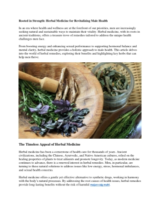 Rooted in Strength: Herbal Medicine for Revitalizing Male Health