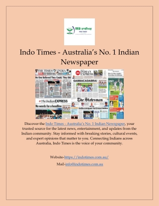 Indo Times - Australia’s No. 1 Indian Newspaper
