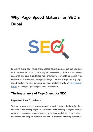 Why Page Speed Matters for SEO in Dubai