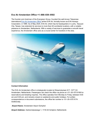 Eva Air Amsterdam Office   1–888–839–0502